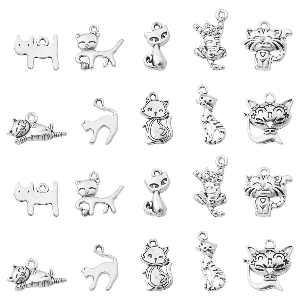 1967 100 Pcs 10 Styles Antique Style Cute Cat Themed Kawaii Kitten Charms